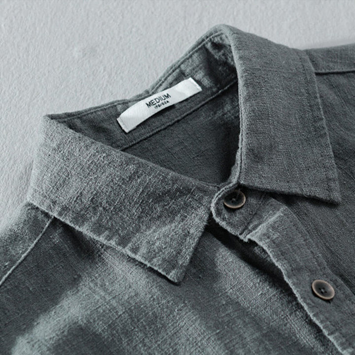 Chemise à manches longues en coton ramie pour homme, couleur pure, boutons à revers, design simple, motif Buddha Stones - image 6