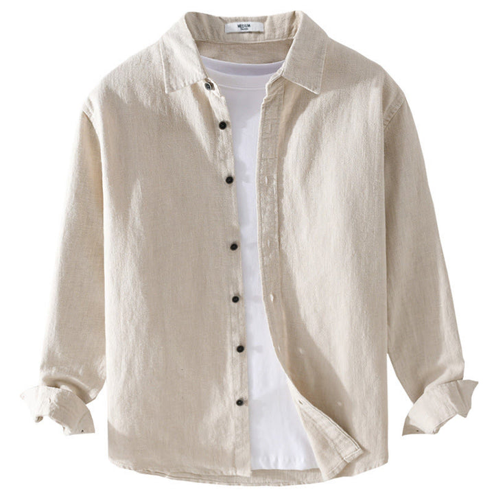 Chemise à manches longues en coton ramie pour homme, couleur pure, boutons à revers, design simple, motif Buddha Stones - image 4