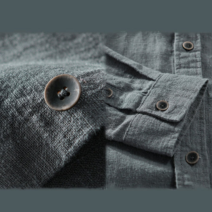 Chemise à manches longues en coton ramie pour homme, couleur pure, boutons à revers, design simple, motif Buddha Stones - image 7