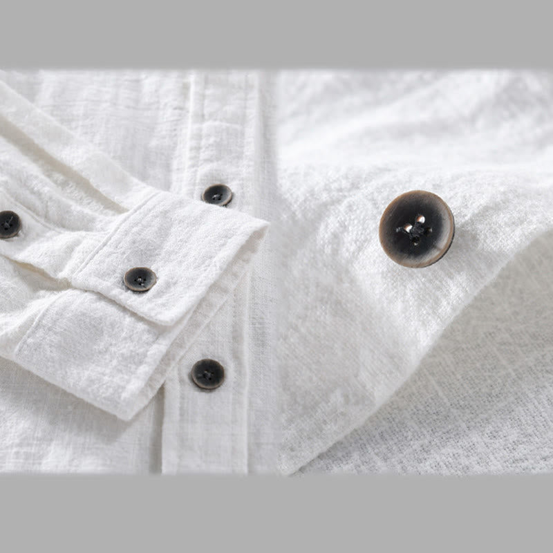 Chemise à manches longues en coton ramie pour homme, couleur pure, boutons à revers, design simple, motif Buddha Stones - image 13