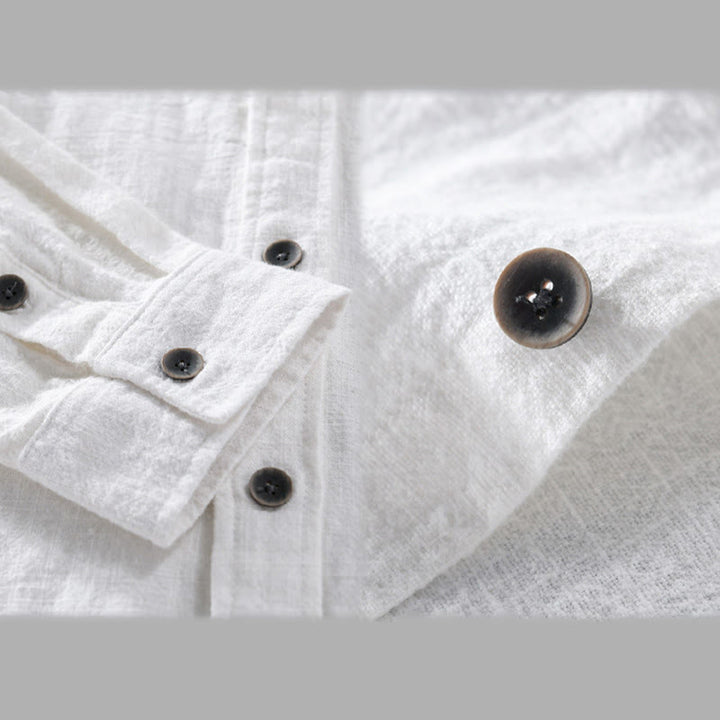 Chemise à manches longues en coton ramie pour homme, couleur pure, boutons à revers, design simple, motif Buddha Stones - image 13