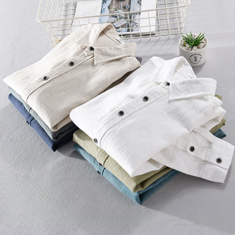 Chemise à manches longues en coton ramie pour homme, couleur pure, boutons à revers, design simple, motif Buddha Stones - image 21