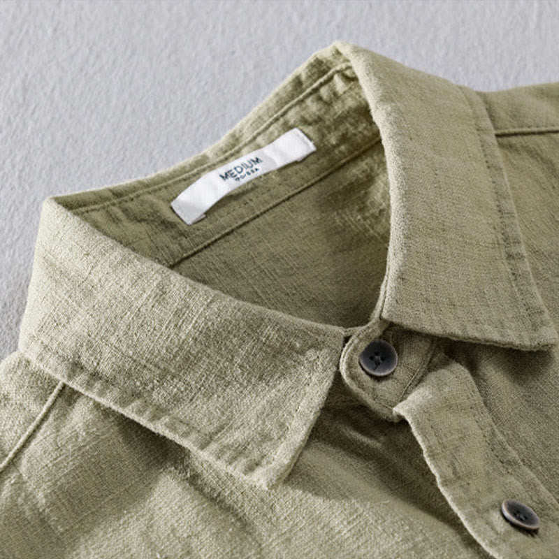 Chemise à manches longues en coton ramie pour homme, couleur pure, boutons à revers, design simple, motif Buddha Stones - image 18