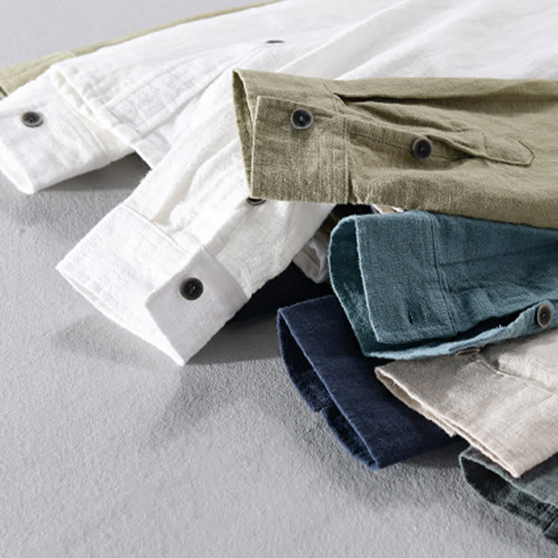 Chemise à manches longues en coton ramie pour homme, couleur pure, boutons à revers, design simple, motif Buddha Stones - image 25