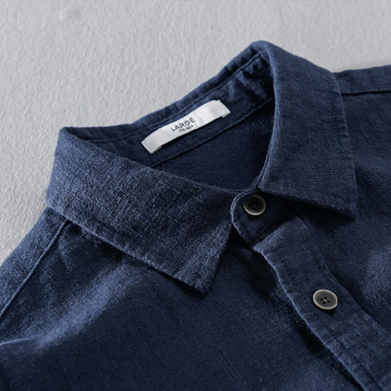 Chemise à manches longues en coton ramie pour homme, couleur pure, boutons à revers, design simple, motif Buddha Stones - image 9