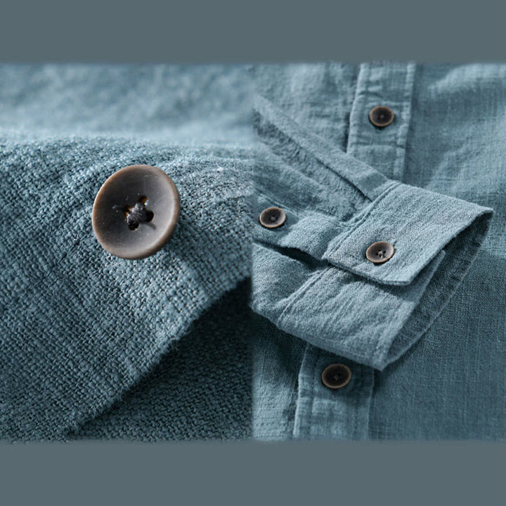 Chemise à manches longues en coton ramie pour homme, couleur pure, boutons à revers, design simple, motif Buddha Stones - image 16