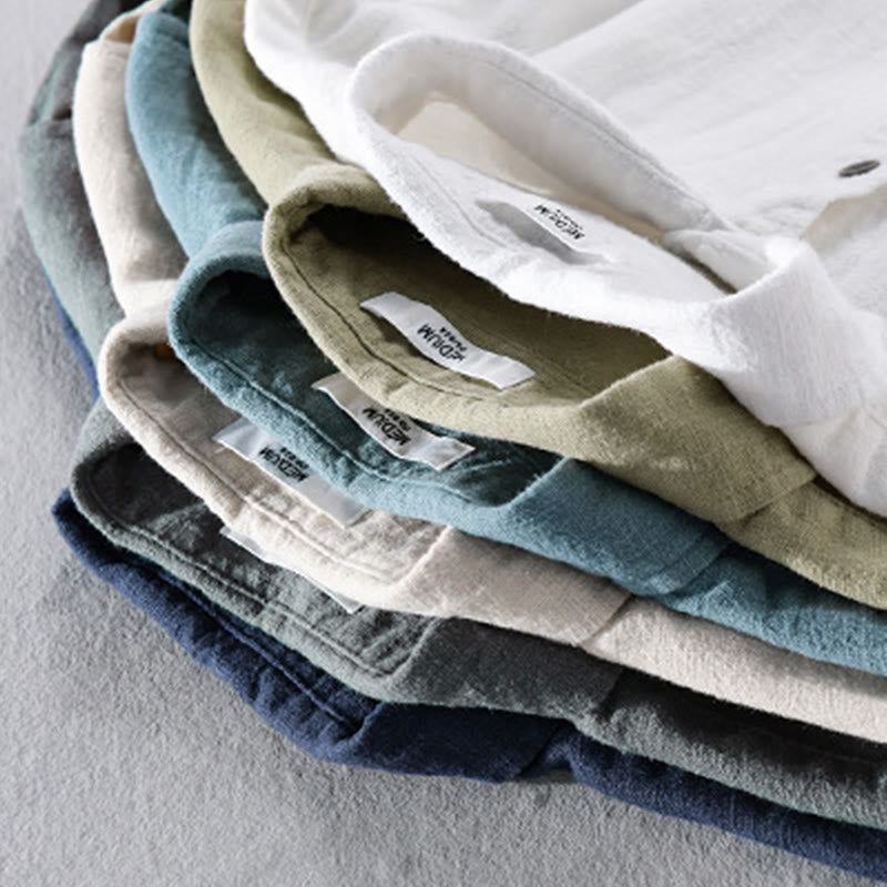 Chemise à manches longues en coton ramie pour homme, couleur pure, boutons à revers, design simple, motif Buddha Stones - image 23