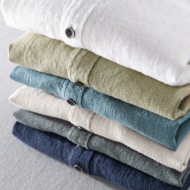 Chemise à manches longues en coton ramie pour homme, couleur pure, boutons à revers, design simple, motif Buddha Stones - image 24