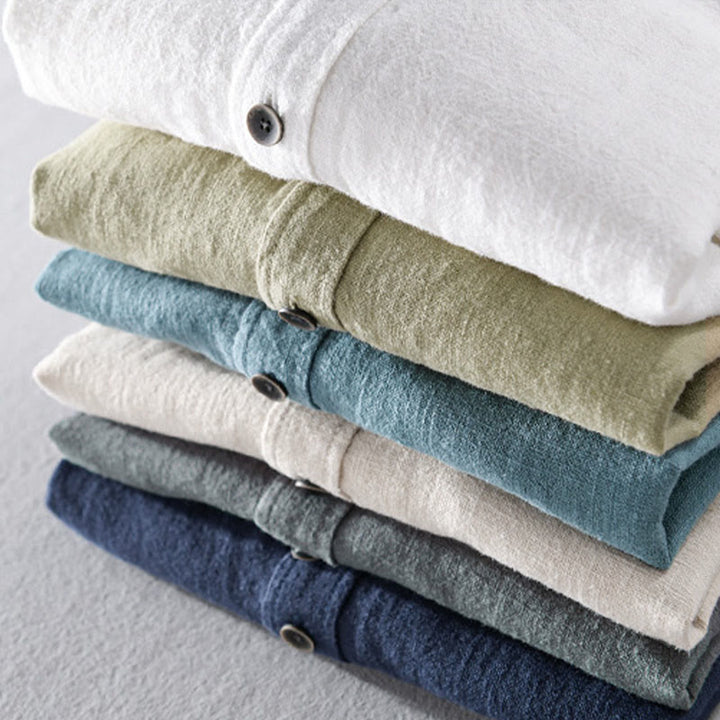 Chemise à manches longues en coton ramie pour homme, couleur pure, boutons à revers, design simple, motif Buddha Stones - image 24