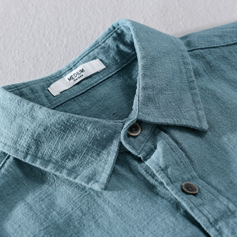 Chemise à manches longues en coton ramie pour homme, couleur pure, boutons à revers, design simple, motif Buddha Stones - image 15