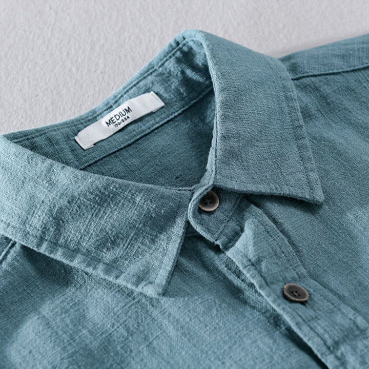 Chemise à manches longues en coton ramie pour homme, couleur pure, boutons à revers, design simple, motif Buddha Stones - image 15