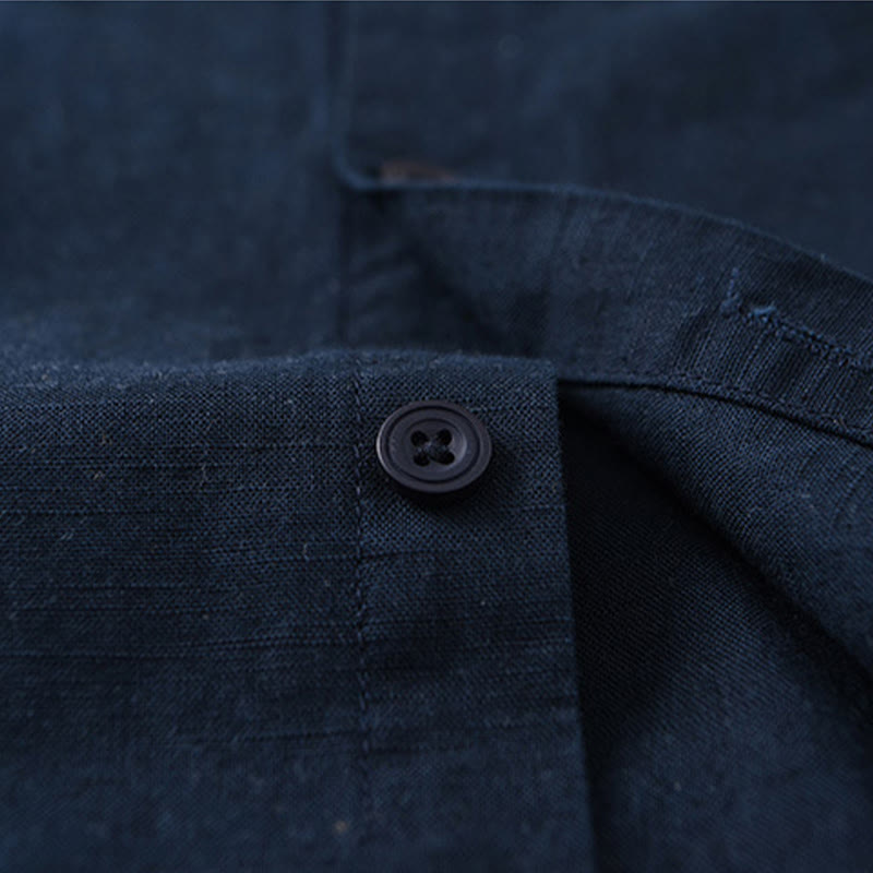 Chemise à manches longues en coton et lin pour homme, couleur unie, col montant, style printemps, Buddha Stones - image 2