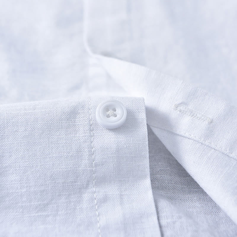 Chemise à manches longues en coton et lin pour homme, couleur unie, col montant, style printemps, Buddha Stones - image 6