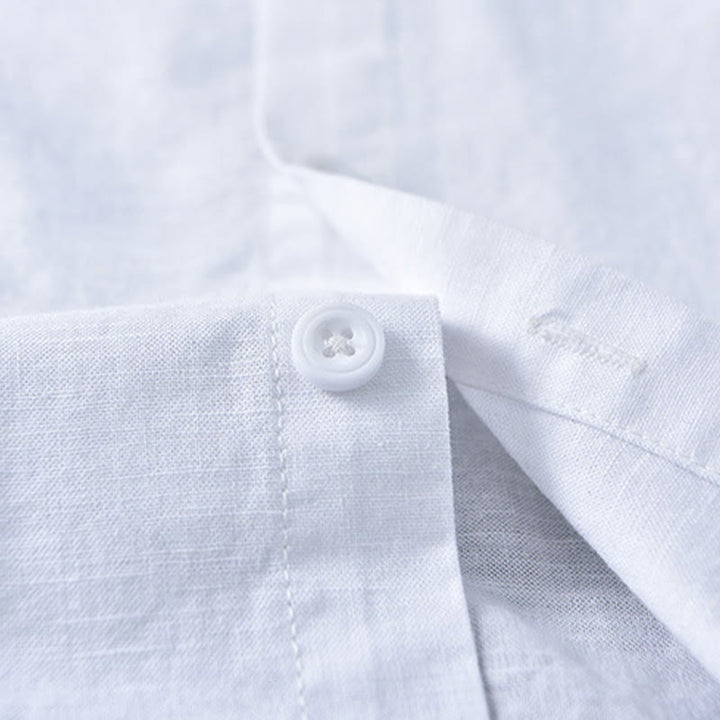 Chemise à manches longues en coton et lin pour homme, couleur unie, col montant, style printemps, Buddha Stones - image 6