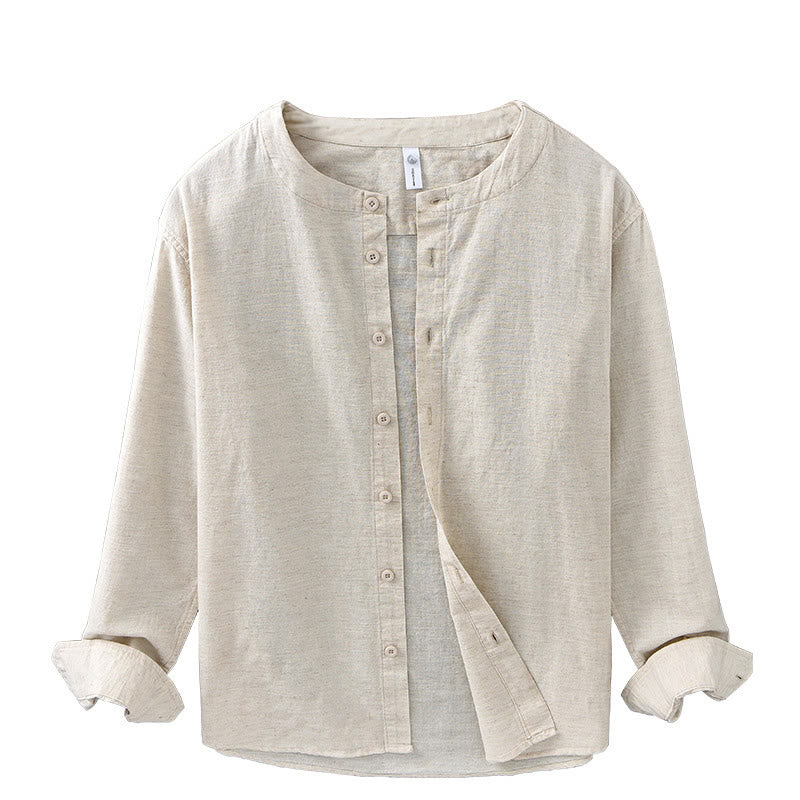 Chemise à manches longues en coton et lin pour homme, couleur unie, col montant, style printemps, Buddha Stones - image 16