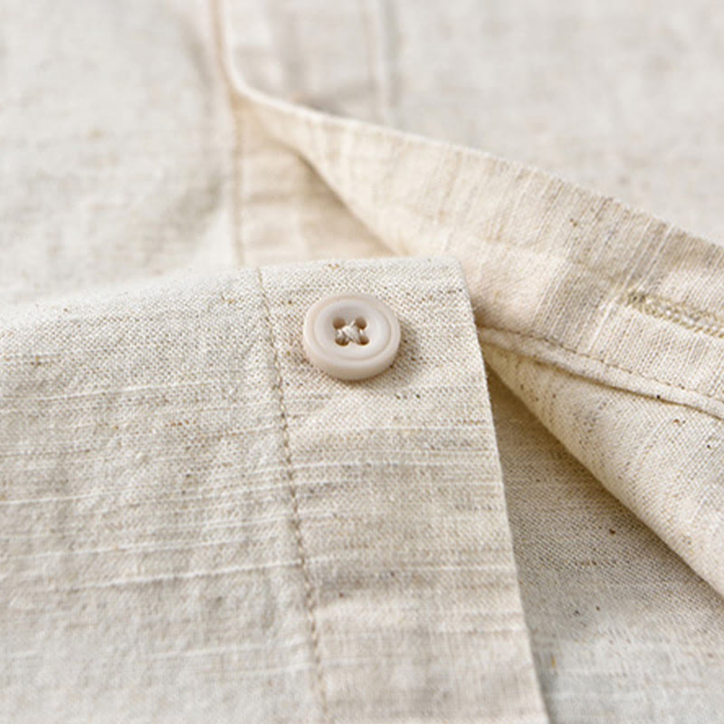 Chemise à manches longues en coton et lin pour homme, couleur unie, col montant, style printemps, Buddha Stones - image 12