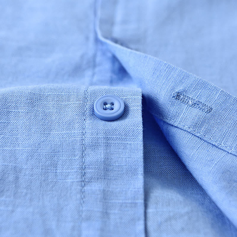 Chemise à manches longues en coton et lin pour homme, couleur unie, col montant, style printemps, Buddha Stones - image 19