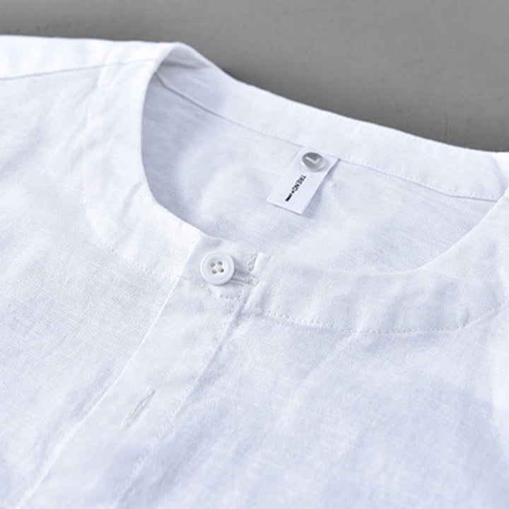 Chemise à manches longues en coton et lin pour homme, couleur unie, col montant, style printemps, Buddha Stones - image 5