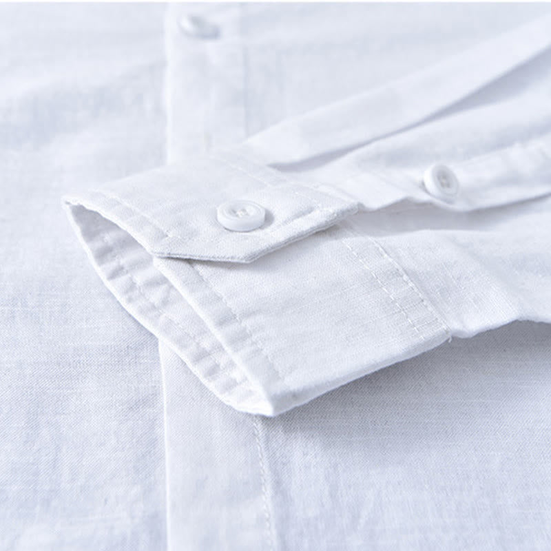 Chemise à manches longues en coton et lin pour homme, couleur unie, col montant, style printemps, Buddha Stones - image 7