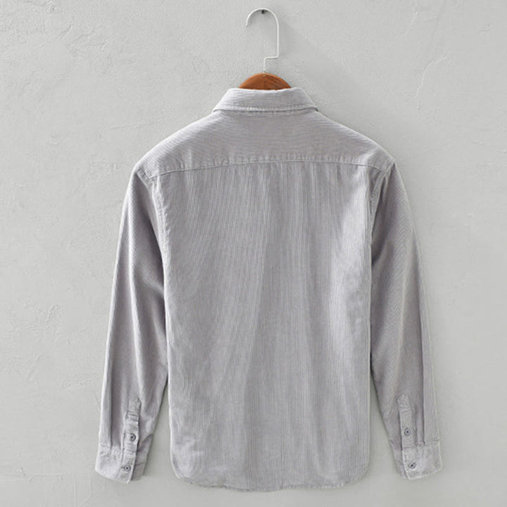 Veste en velours côtelé pur coton à manches longues et boutons unis Buddha Stones pour homme avec poche - image 11