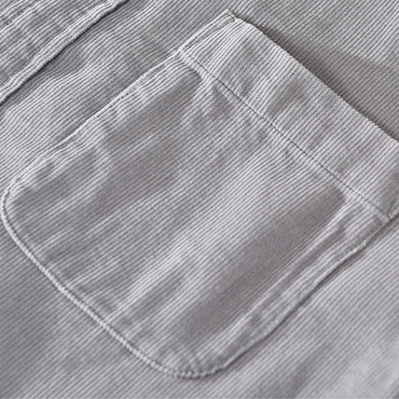 Veste en velours côtelé pur coton à manches longues et boutons unis Buddha Stones pour homme avec poche - image 13