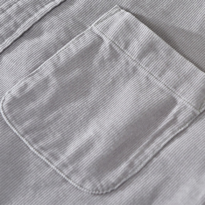 Veste en velours côtelé pur coton à manches longues et boutons unis Buddha Stones pour homme avec poche - image 13