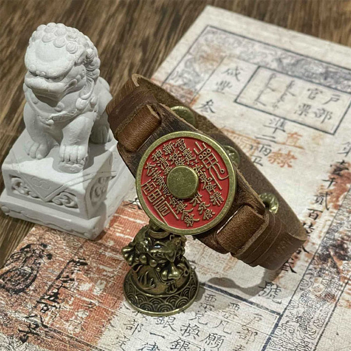Bracelet de montre en cuir avec Buddha Stones et fantômes de la montagne de cinabre  - Les fantômes de la montagne dépensent de l'argent et du cinabre (tour de poignet : 15-18 cm) - image 0