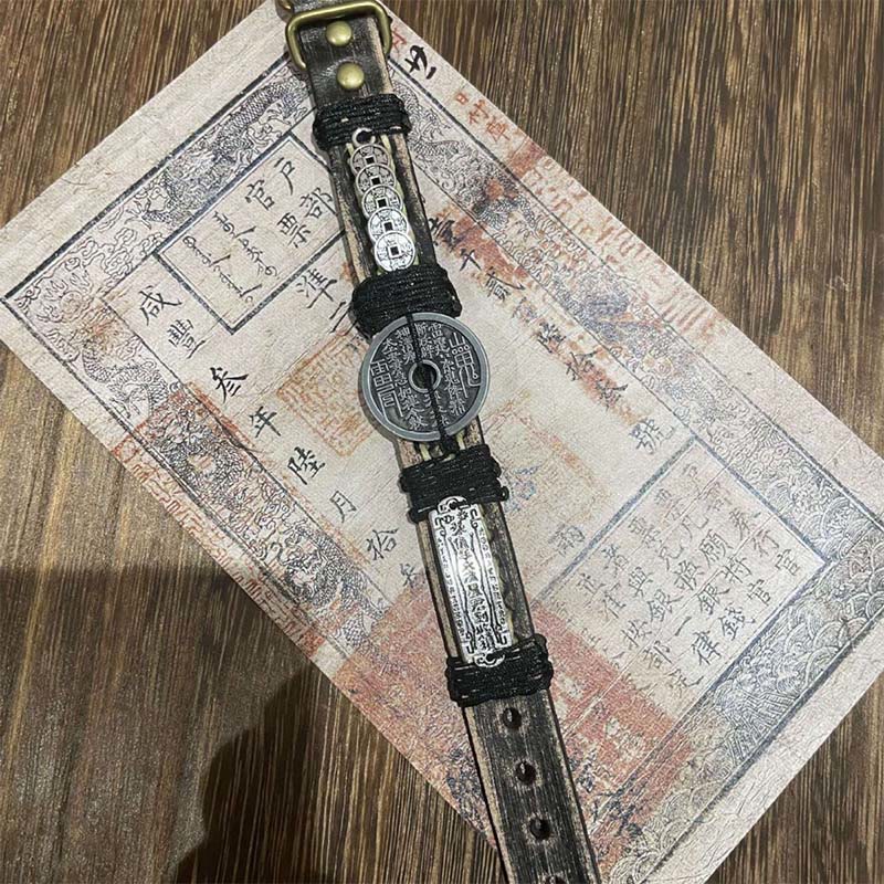 Buddha Stones des cinq empereurs Fantômes de la montagne Dépenser de l'argent Chance Bracelet de montre en cuir  - image 2