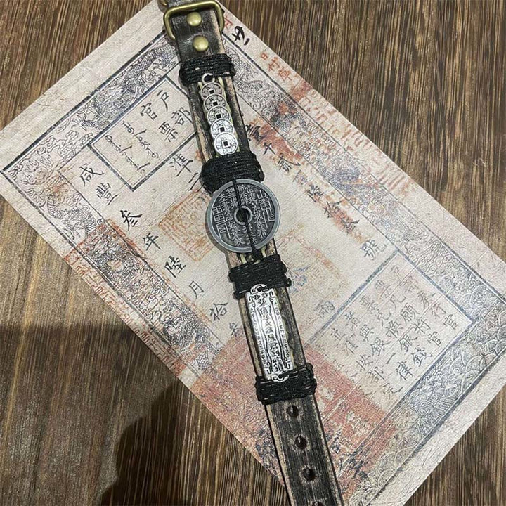 Buddha Stones des cinq empereurs Fantômes de la montagne Dépenser de l'argent Chance Bracelet de montre en cuir  - image 2