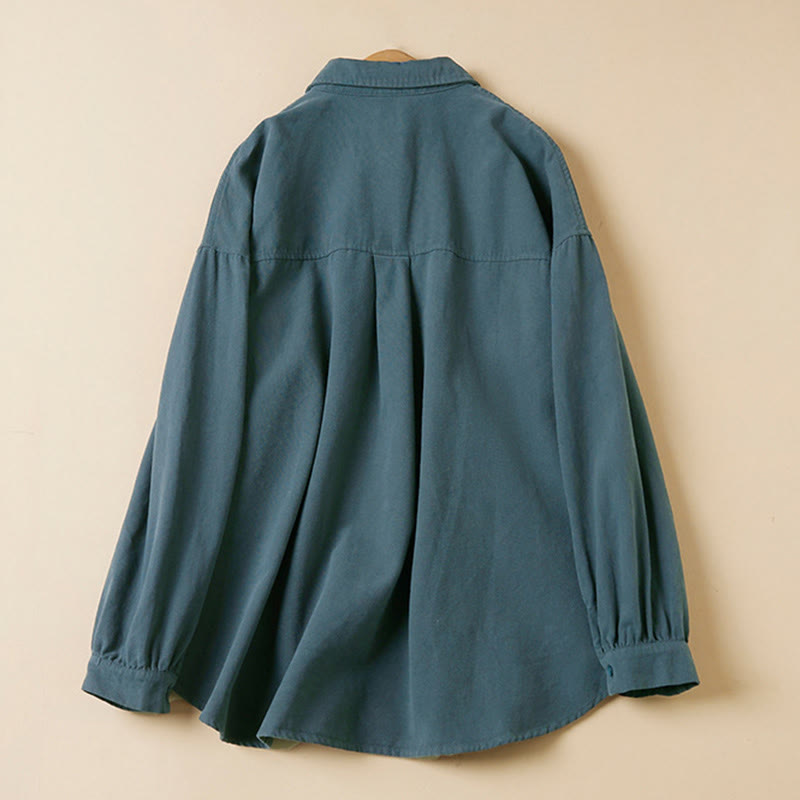 Chemise décontractée à manches longues et col montant pour femme, en coton, avec boutons et Buddha Stones - image 1