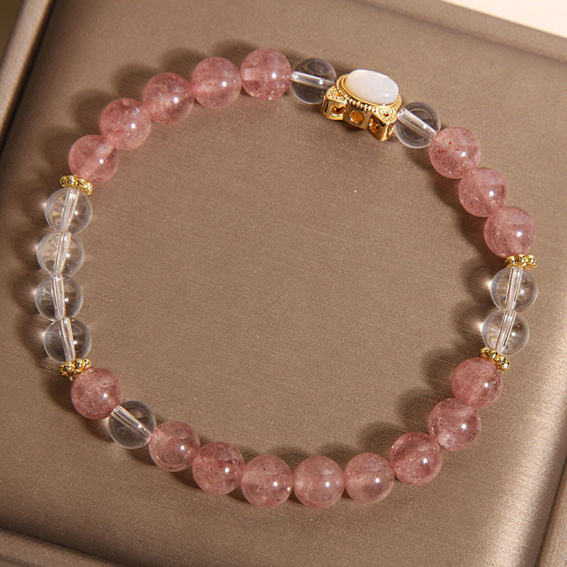 Bracelet de guérison en perles de cristal blanc et quartz fraise naturel Buddha Stones Cat - image 3
