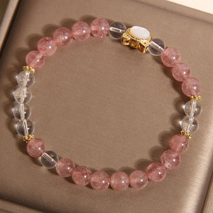 Bracelet de guérison en perles de cristal blanc et quartz fraise naturel Buddha Stones Cat - image 3