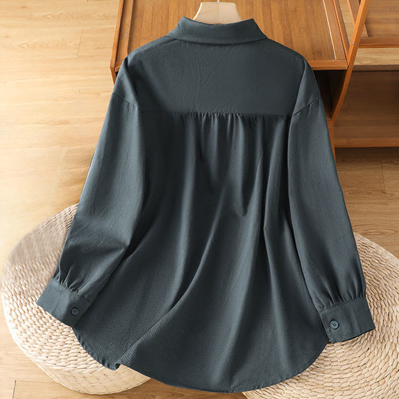 Chemise décontractée en coton à manches longues et col montant pour femme avec poches Buddha Stones - image 1