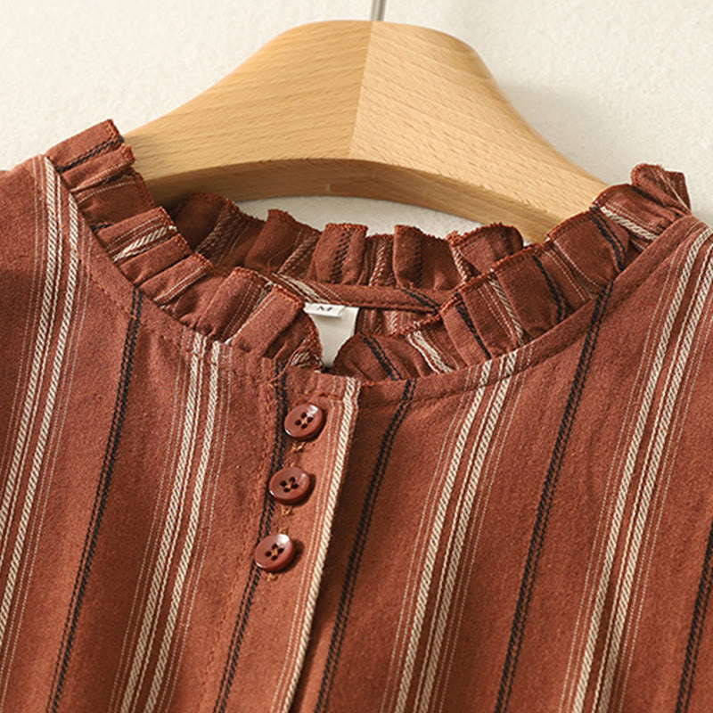 Chemise décontractée à manches longues en polyester pour femme, motif Buddha Stones, à rayures rétro - image 1