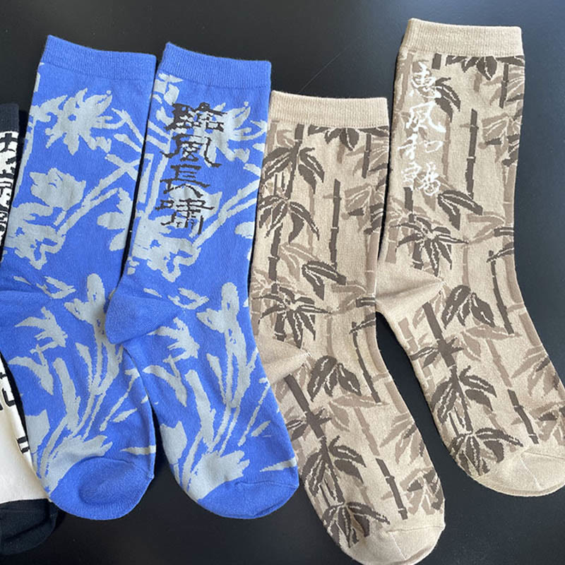 Chaussettes en coton pour femmes, motif floral, Buddha Stones , calligraphie chinoise - image 32