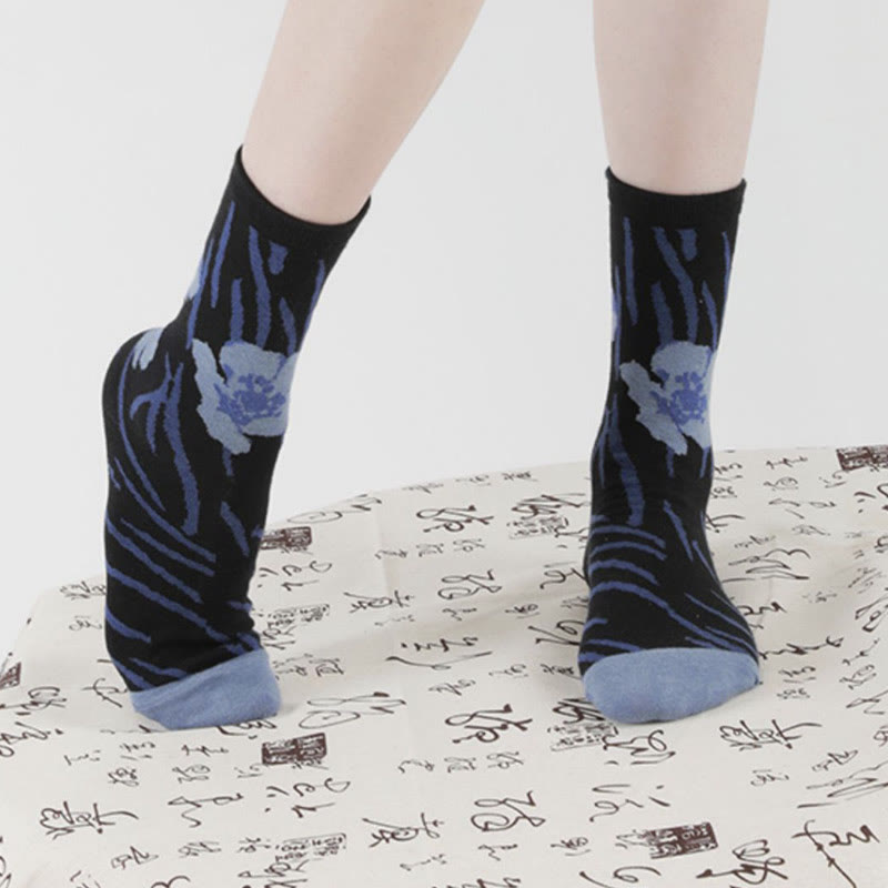 Chaussettes en coton pour femmes, motif floral, Buddha Stones , calligraphie chinoise - image 19