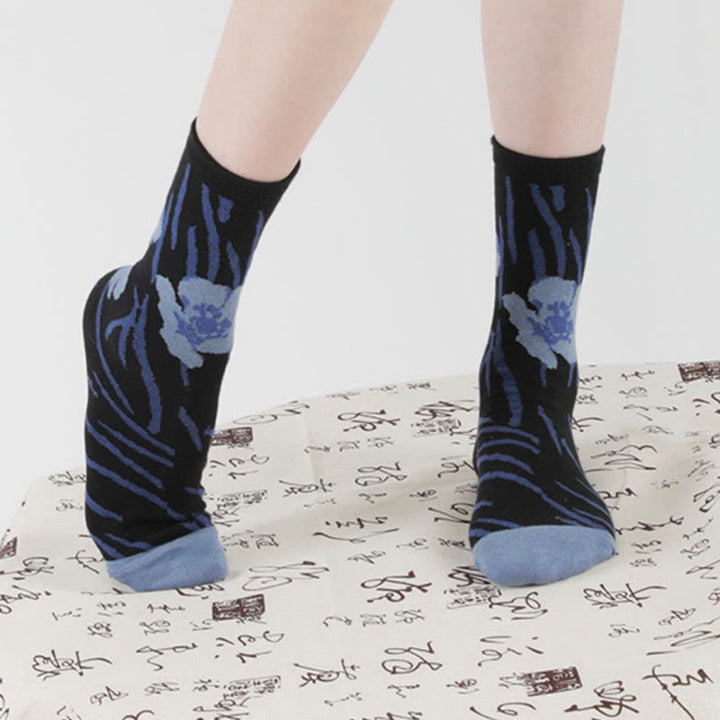 Chaussettes en coton pour femmes, motif floral, Buddha Stones , calligraphie chinoise - image 19