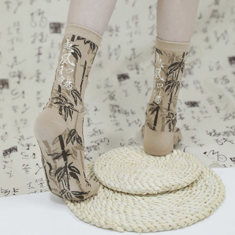 Chaussettes en coton pour femmes, motif floral, Buddha Stones , calligraphie chinoise - image 9