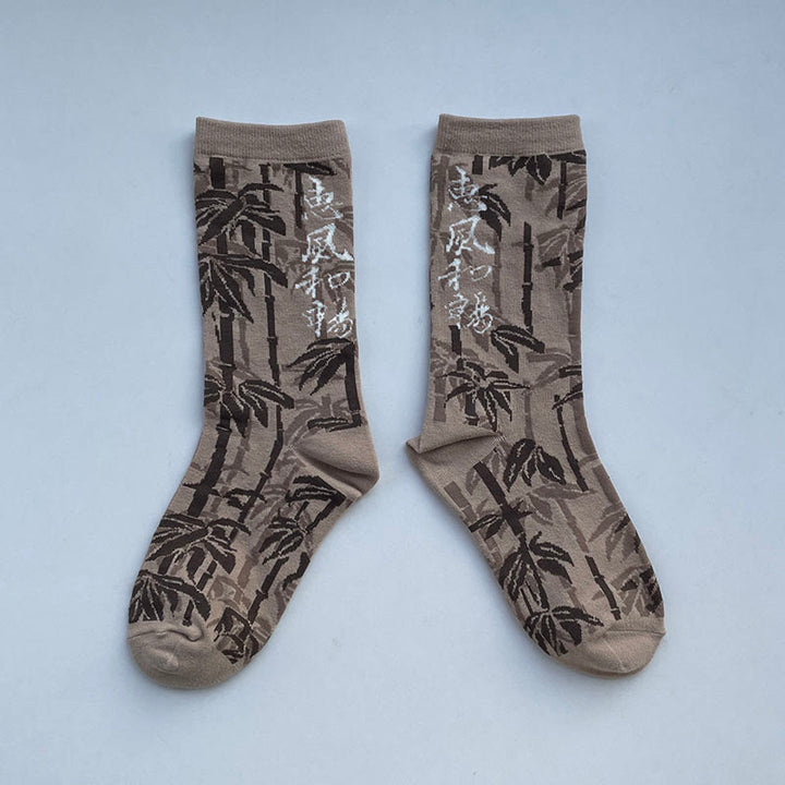 Chaussettes en coton pour femmes, motif floral, Buddha Stones , calligraphie chinoise - Verge d'or pâle - Taille unique (US 5,5-8,5, EU 36-40, UK/AU 3,5-6,5, AISA 23-25 cm) - image 8