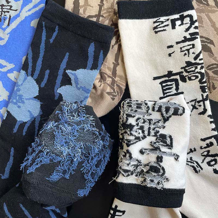 Chaussettes en coton pour femmes, motif floral, Buddha Stones , calligraphie chinoise - image 34