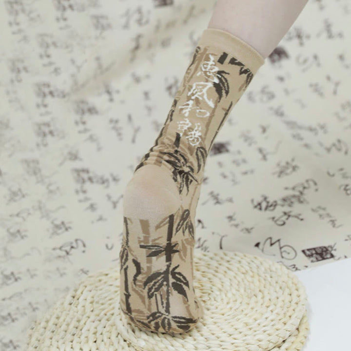 Chaussettes en coton pour femmes, motif floral, Buddha Stones , calligraphie chinoise - image 12