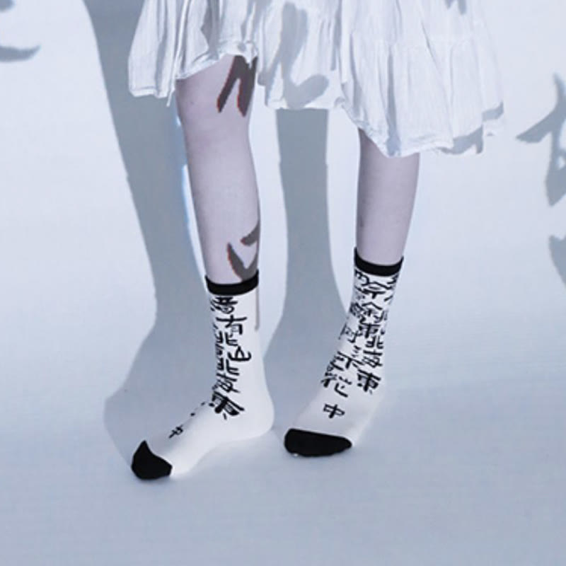 Chaussettes en coton pour femmes, motif floral, Buddha Stones , calligraphie chinoise - image 4