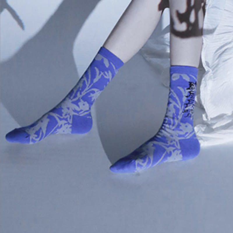 Chaussettes en coton pour femmes, motif floral, Buddha Stones , calligraphie chinoise - image 26