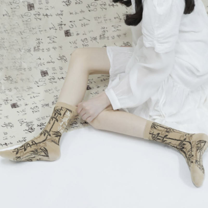 Chaussettes en coton pour femmes, motif floral, Buddha Stones , calligraphie chinoise - image 11