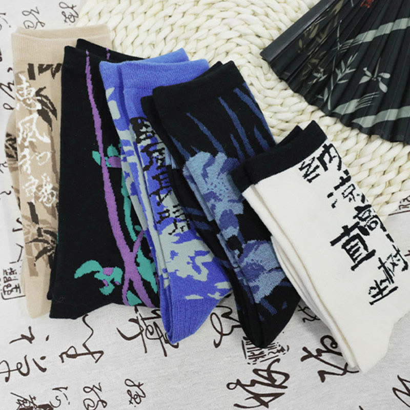 Chaussettes en coton pour femmes, motif floral, Buddha Stones , calligraphie chinoise - image 33