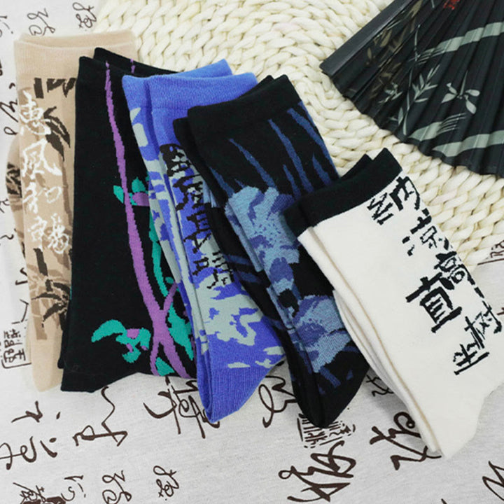 Chaussettes en coton pour femmes, motif floral, Buddha Stones , calligraphie chinoise - image 33