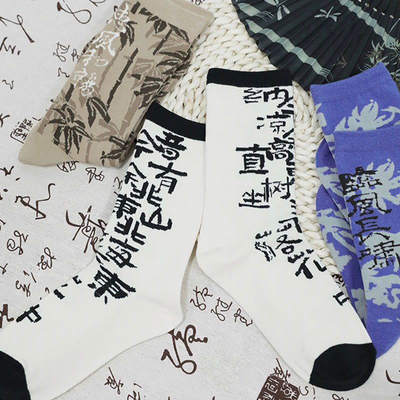 Chaussettes en coton pour femmes, motif floral, Buddha Stones , calligraphie chinoise - image 31