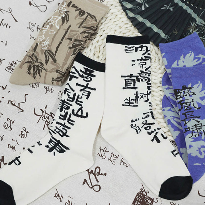 Chaussettes en coton pour femmes, motif floral, Buddha Stones , calligraphie chinoise - image 31