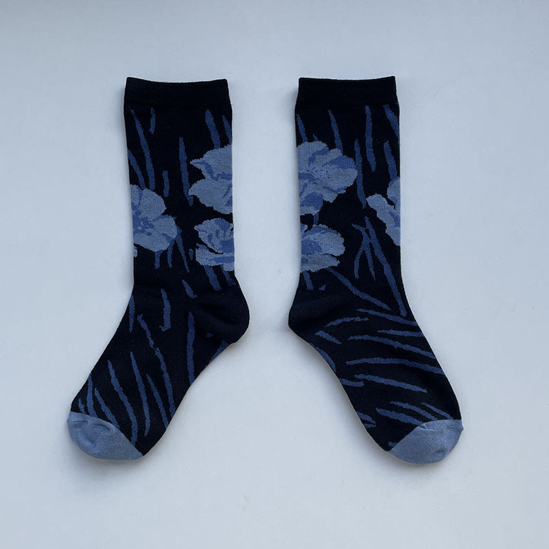 Chaussettes en coton pour femmes, motif floral, Buddha Stones , calligraphie chinoise - Noir - Taille unique (US 5,5-8,5, EU 36-40, UK/AU 3,5-6,5, AISA 23-25 cm) - image 17