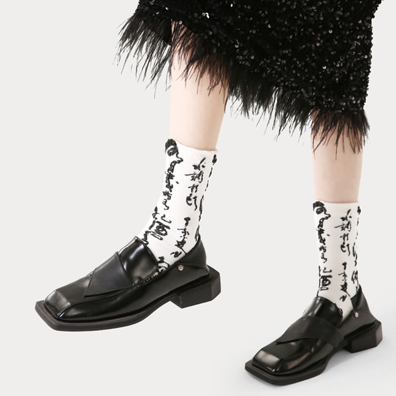 Chaussettes en coton pour femmes, motif de calligraphie chinoise, Buddha Stones, couleurs assorties - image 6